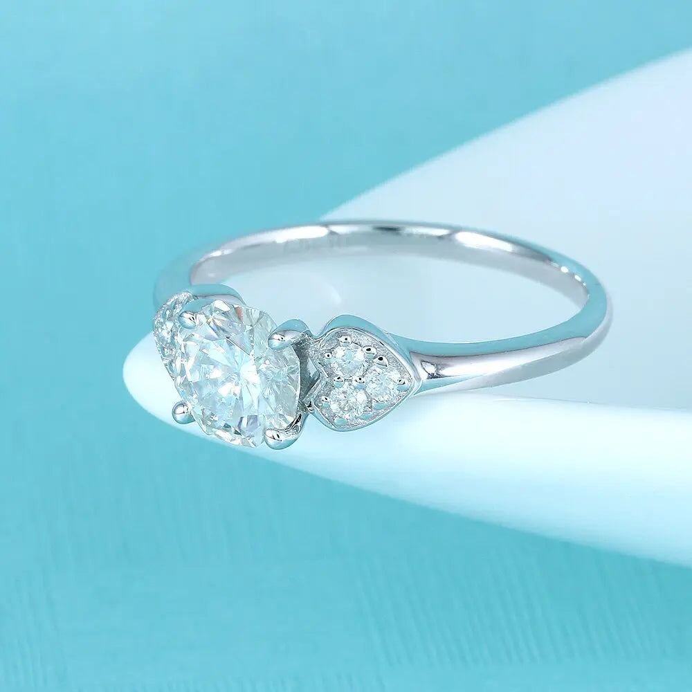 10k White Gold 3 Stone Moissanite Ring Octagon Cut 1.12ct Total Moissanite Engagement Rings & Jewelry | Luxus Moissanite