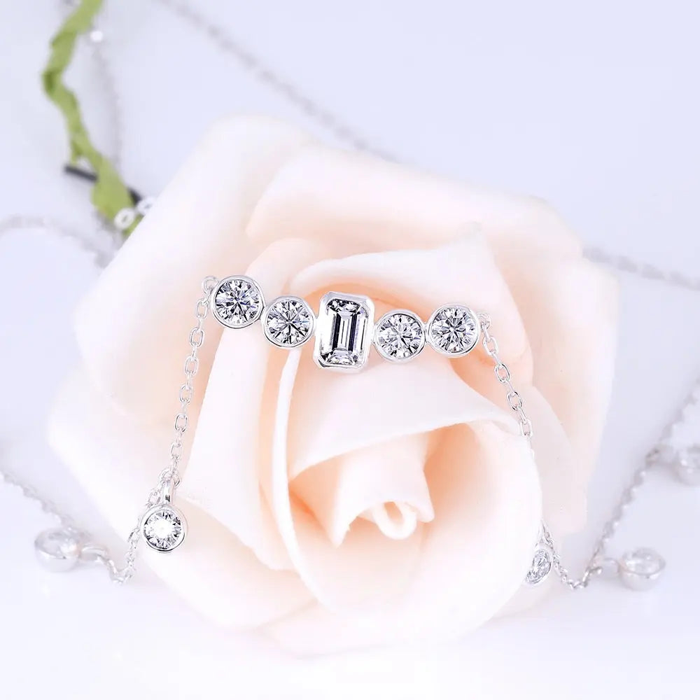10k White Gold Moissanite Necklace 0.7ct Emerald Center Stone 2.72ct Total Moissanite Engagement Rings & Jewelry | Emerald Stone Necklace | Luxus Moissanite
