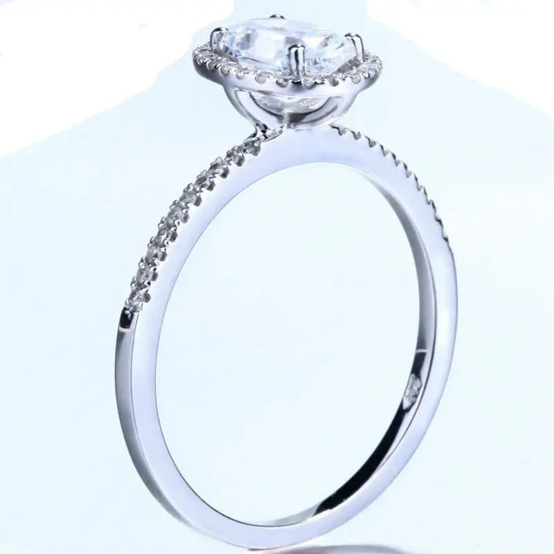 10k White Gold Oval Cut Halo Moissanite Ring 1ct Total Moissanite Engagement Rings & Jewelry | Luxus Moissanite | Oval Cut Halo Ring