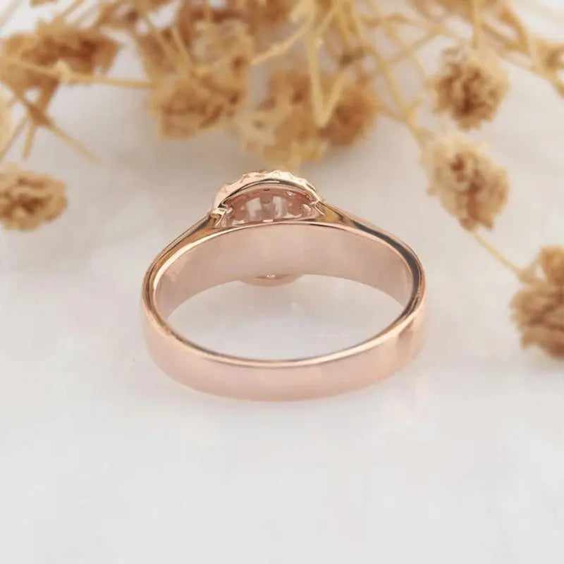 14K ROSE GOLD HALO MOSSANITE ENGAGEMENT RING .5CT Moissanite Engagement Rings & Jewelry | Luxus Moissanite | Rose Gold Halo Engagement Rings