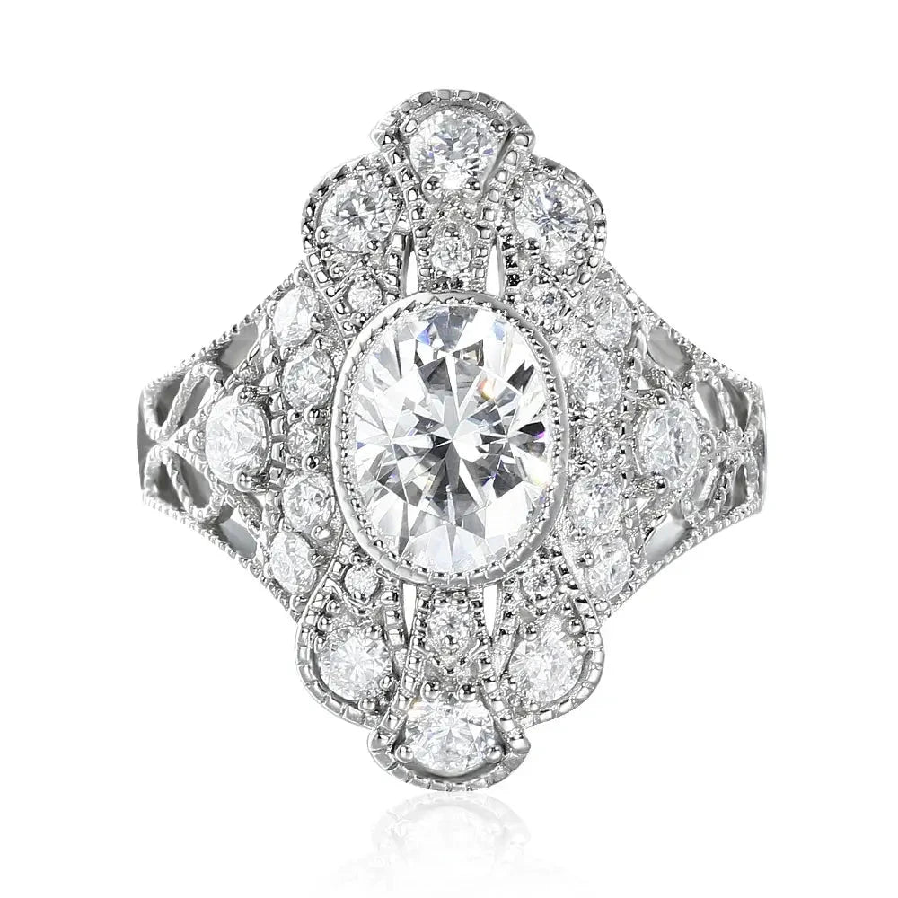 14K VINTAGE WHITE GOLD MOISSANITE ENGAGEMENT RING 2CT Moissanite Engagement Rings & Jewelry | Luxus Moissanite | Vintage White Gold Engagement Ring