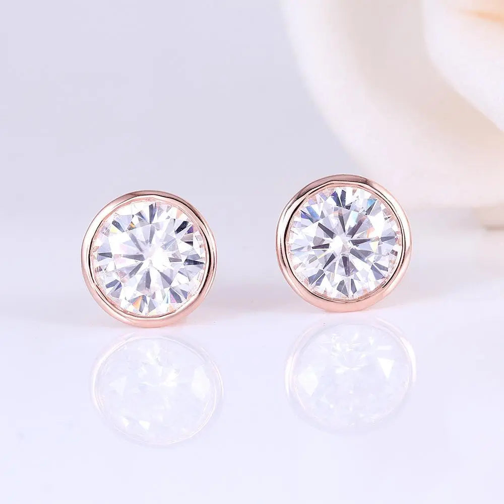 14k Rose Gold Bezel Moissanite Stud Earrings 2ctw Moissanite Engagement Rings & Jewelry | | Cute Western Earrings | Luxus Moissanite
