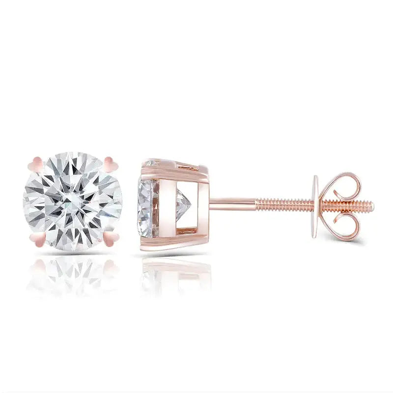 14k Rose Gold Stud Moissanite Earrings 2ctw Moissanite Engagement Rings & Jewelry | Luxus Moissanite | Rose Gold Ear Stud