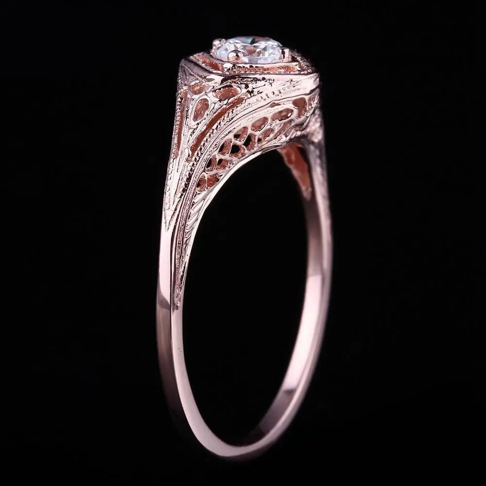 14k Rose Gold Vintage / Unique Moissanite Ring 0.3ct Moissanite Engagement Rings & Jewelry | Luxus Moissanite Rings for Women Engagement Collection