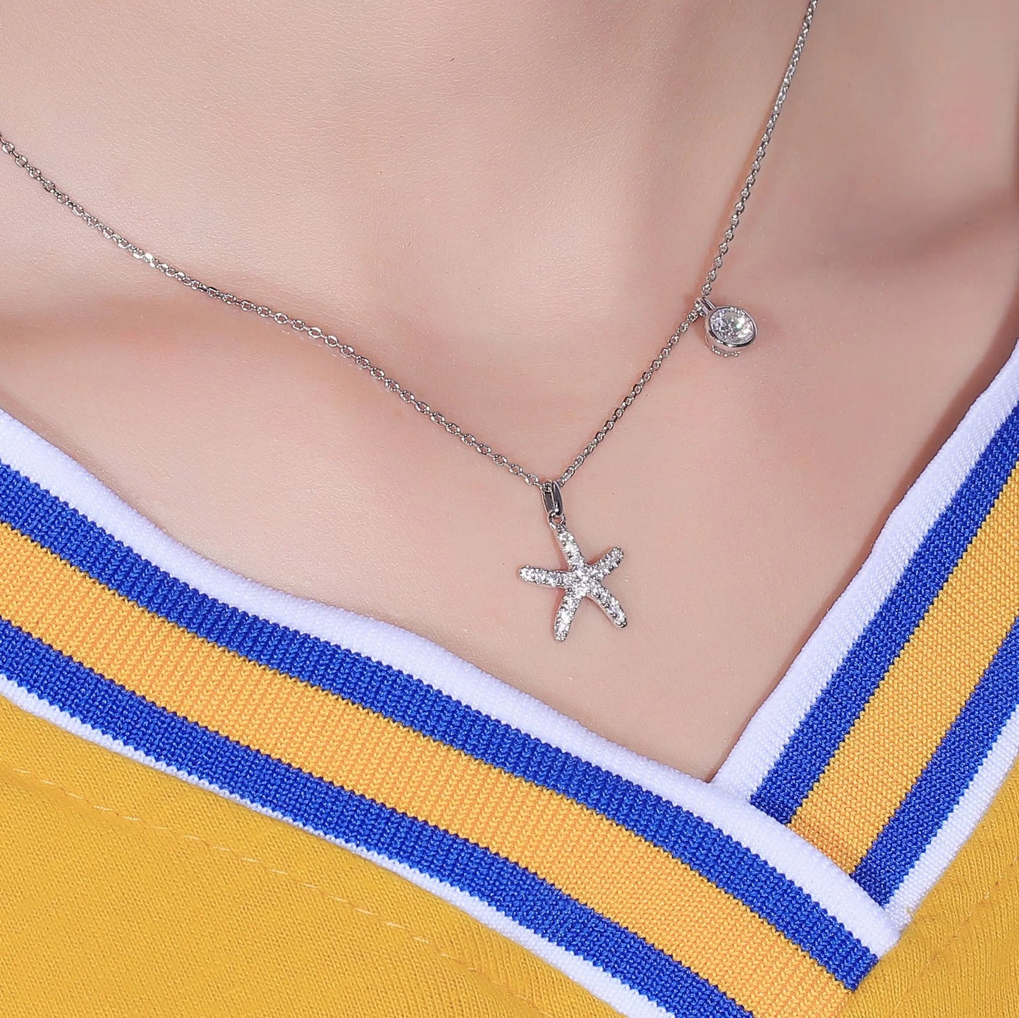 14k White / Yellow / Rose Gold Starfish Seaside Moissanite Necklace Moissanite Engagement Rings & Jewelry | Starfish Necklace | Luxus Moissanite