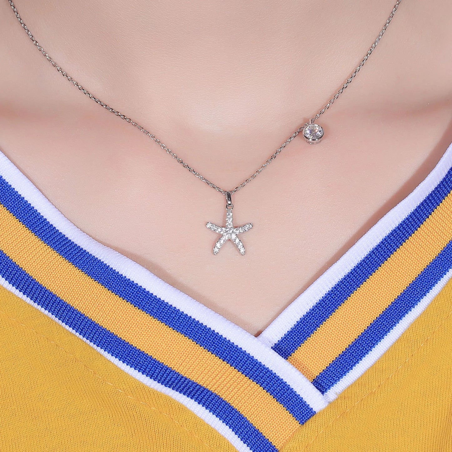 14k White / Yellow / Rose Gold Starfish Seaside Moissanite Necklace Moissanite Engagement Rings & Jewelry | Starfish Necklace | Luxus Moissanite