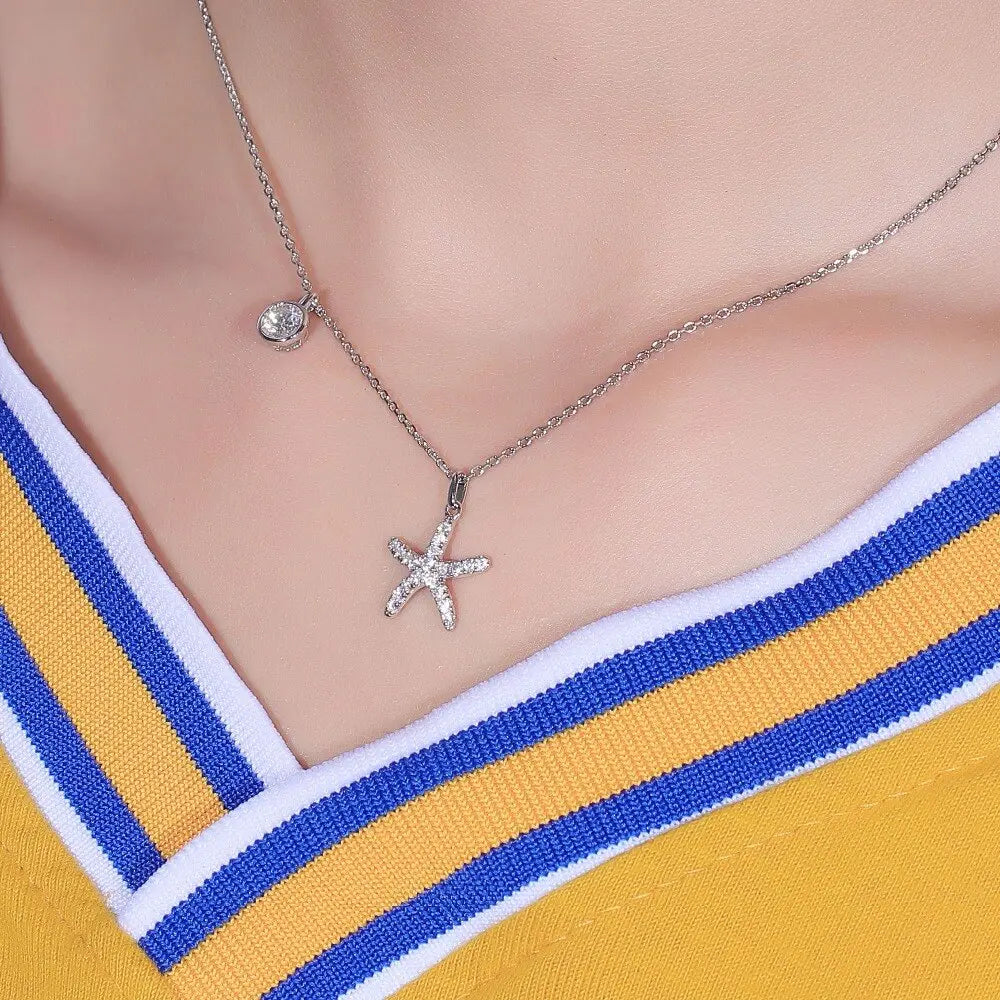 14k White / Yellow / Rose Gold Starfish Seaside Moissanite Necklace Moissanite Engagement Rings & Jewelry | Starfish Necklace | Luxus Moissanite