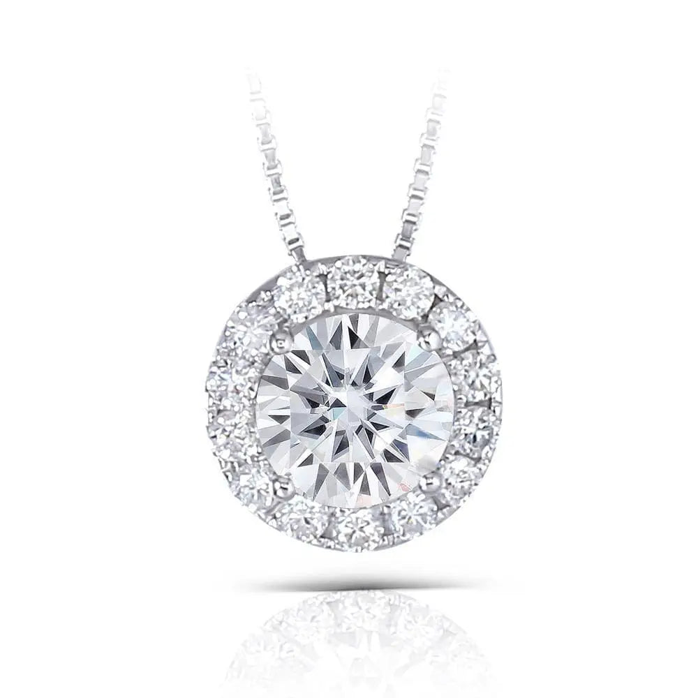 14k White Gold Halo Moissanite Necklace 1.3ct Total Moissanite Engagement Rings & Jewelry | Luxus Moissanite | Cute Necklace Gold