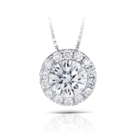 14k White Gold Halo Moissanite Necklace 1.3ct Total Moissanite Engagement Rings & Jewelry | Luxus Moissanite |  Cute Necklace Gold