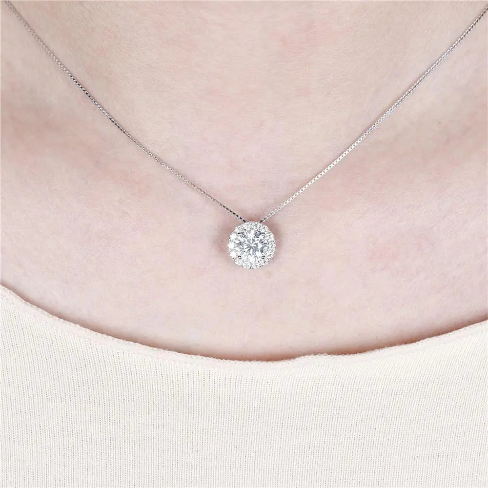 14k White Gold Halo Moissanite Necklace 1.3ct Total Moissanite Engagement Rings & Jewelry | Luxus Moissanite | Cute Necklace Gold