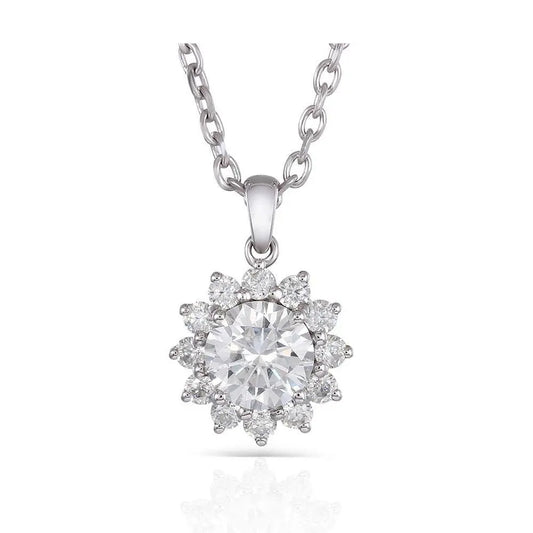 14k White Gold Halo Moissanite Necklace 1ct Center Stone Moissanite Engagement Rings & Jewelry | Luxus Moissanite |  Beautiful Stone Necklace