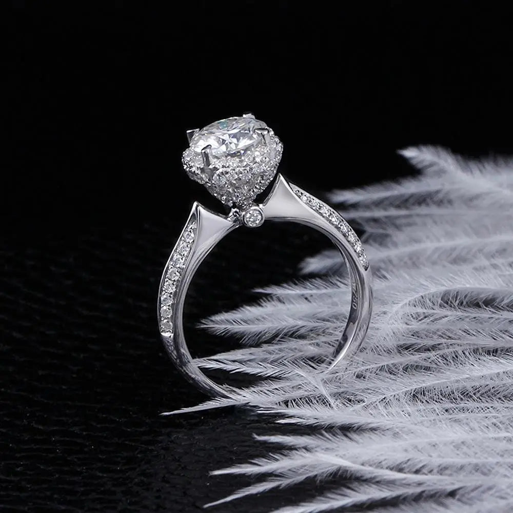 14k White Gold Halo Moissanite Ring 1ct Center Stone Moissanite Engagement Rings & Jewelry | 1ct Halo Engagement Rings |Luxus Moissanite
