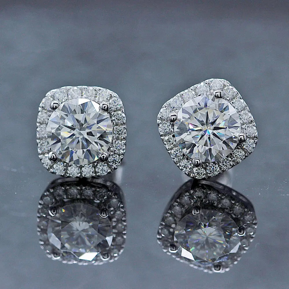 14k White Gold Halo Moissanite Stud Earrings 1.68ctw Moissanite Engagement Rings & Jewelry | Luxus Moissanite \ Stud Earrings Women