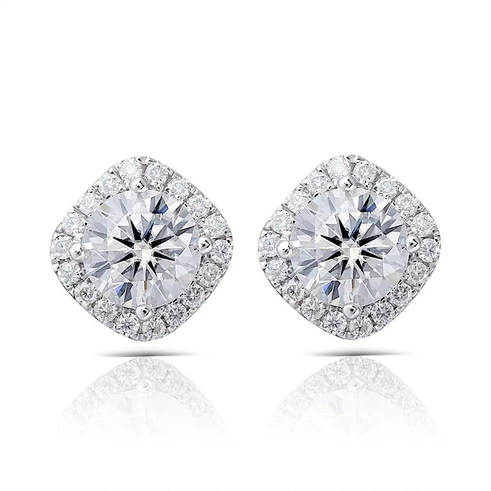 14k White Gold Halo Moissanite Stud Earrings 1.68ctw Moissanite Engagement Rings & Jewelry | Luxus Moissanite | Stud Earrings Women