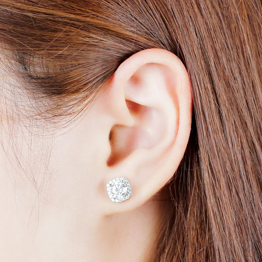 14k White Gold Halo Moissanite Stud Earrings 1.68ctw Moissanite Engagement Rings & Jewelry | Luxus Moissanite | Stud Earrings Women