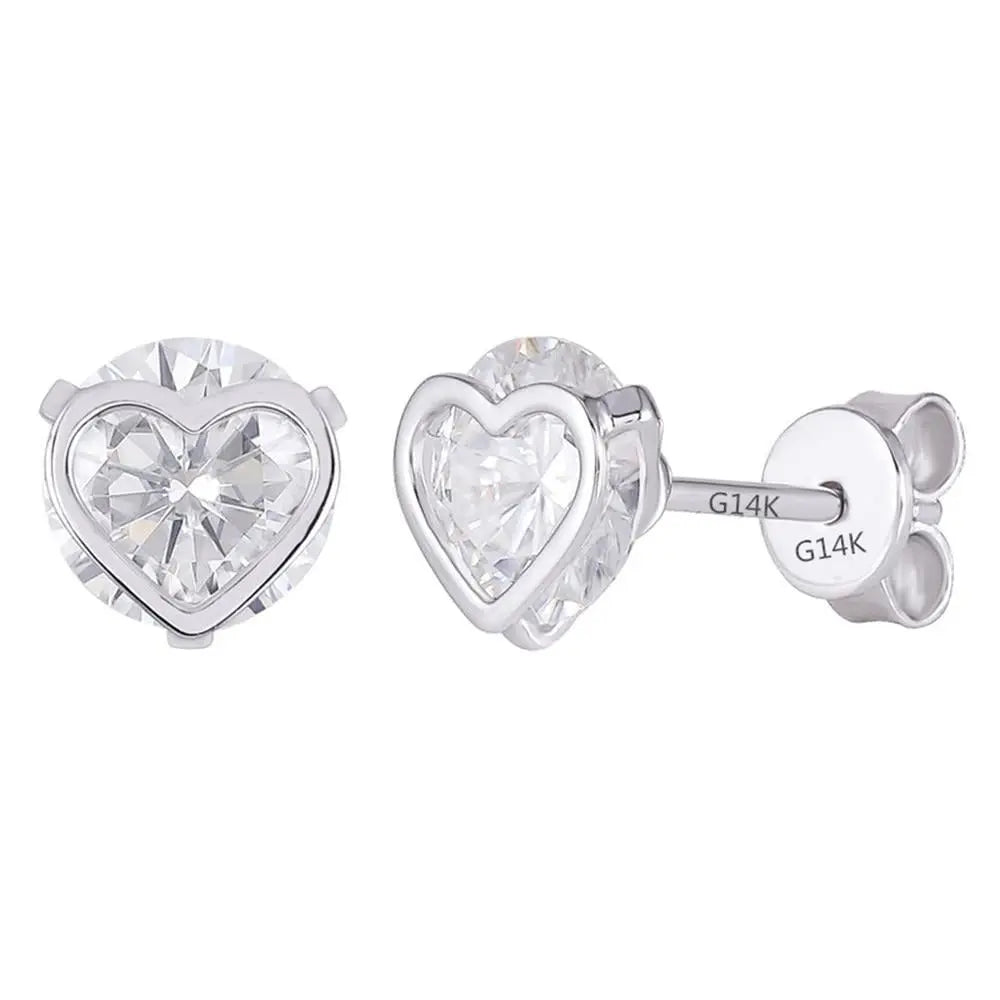 14k White Gold Heart Shaped Stud Moissanite Earrings 2ctw Moissanite Engagement Rings & Jewelry | Best Affordable Earrings | Luxus Moissanite