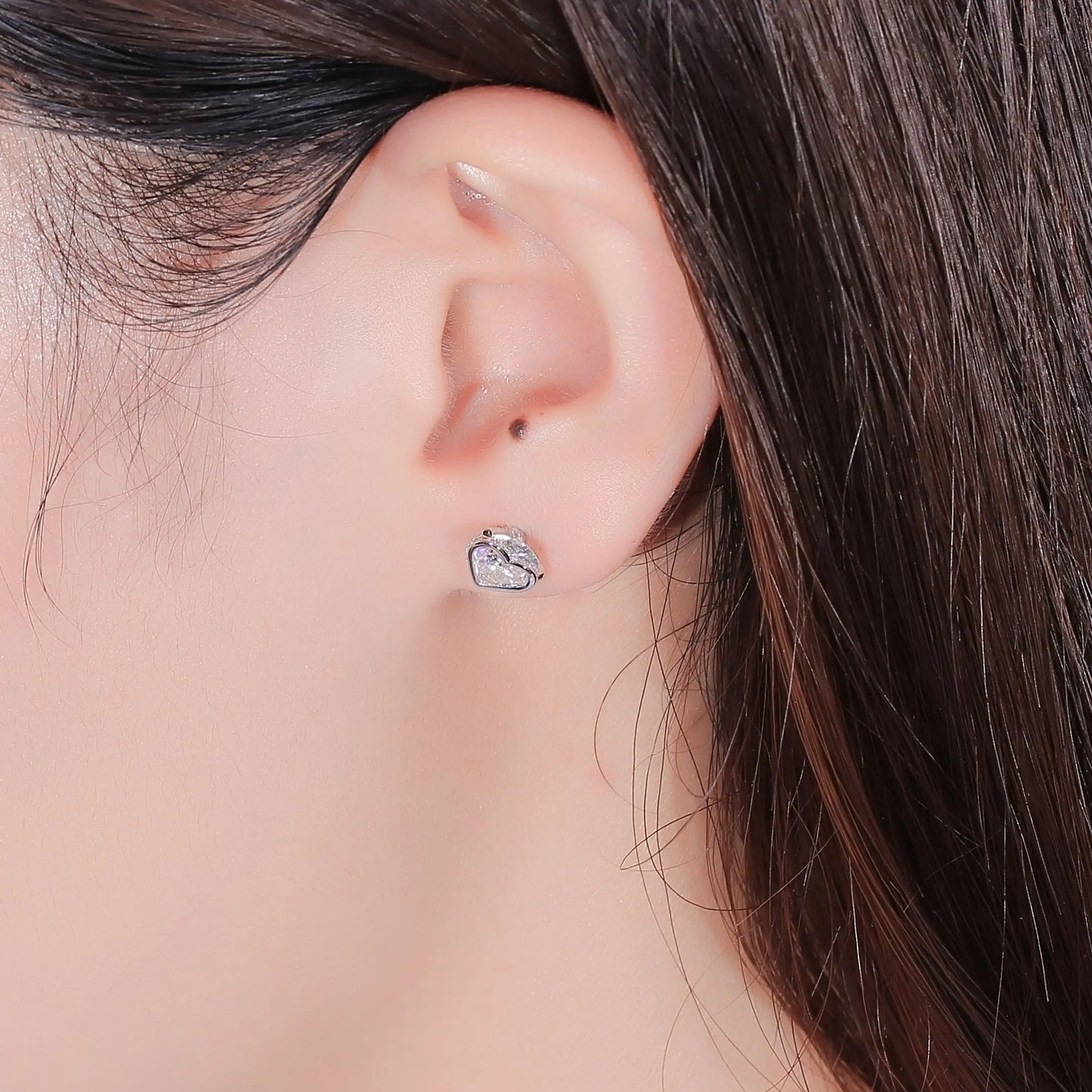 14k White Gold Heart Shaped Stud Moissanite Earrings 2ctw Moissanite Engagement Rings & Jewelry | Best Affordable Earrings | Luxus Moissanite