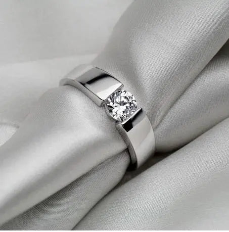 Men's Moissanite Engagement Ring Mens Wedding Band Modern