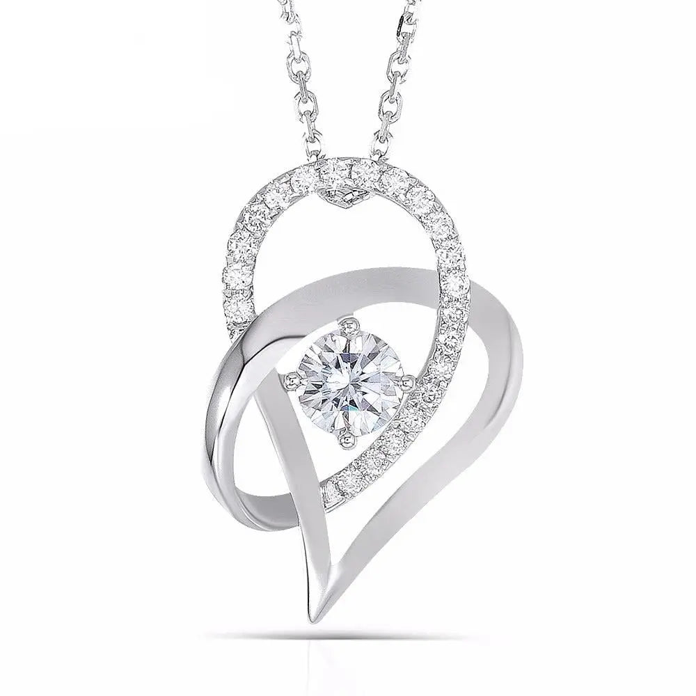 14k White Gold Moissanite Necklace / Pendant 0.5ct Center Stone Moissanite Engagement Rings & Jewelry | Luxus Moissanite - Necklace 14k Gold