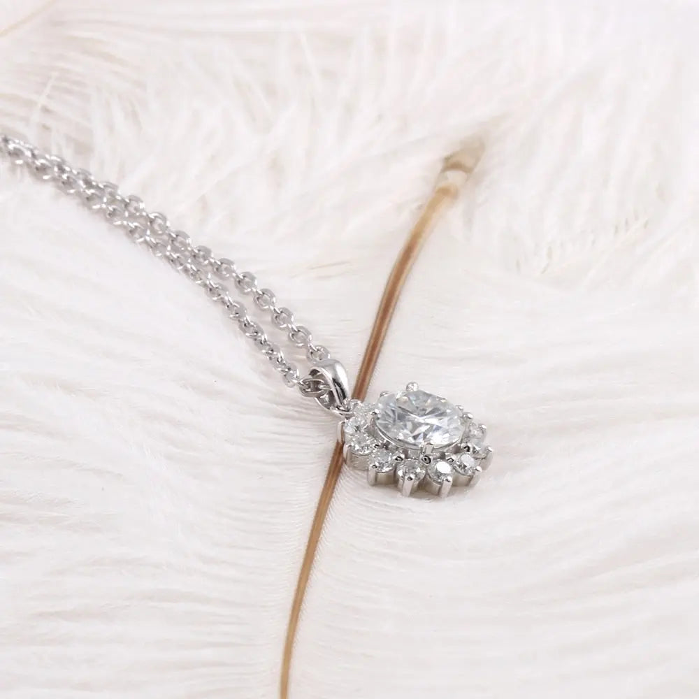 14k White Gold Moissanite Necklace / Pendant 1ct Center Stone Moissanite Engagement Rings & Jewelry | Pendant Necklace Stone | Luxus Moissanite