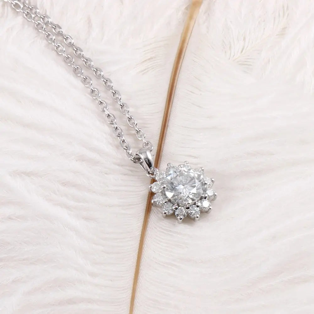 14k White Gold Moissanite Necklace / Pendant 1ct Center Stone Moissanite Engagement Rings & Jewelry | Pendant Necklace Stone |Luxus Moissanite