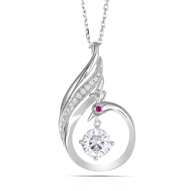 14k White Gold Moissanite Ruby Necklace 1ct Center Stone With Ruby Accent Moissanite Engagement Rings & Jewelry | Luxus Moissanite