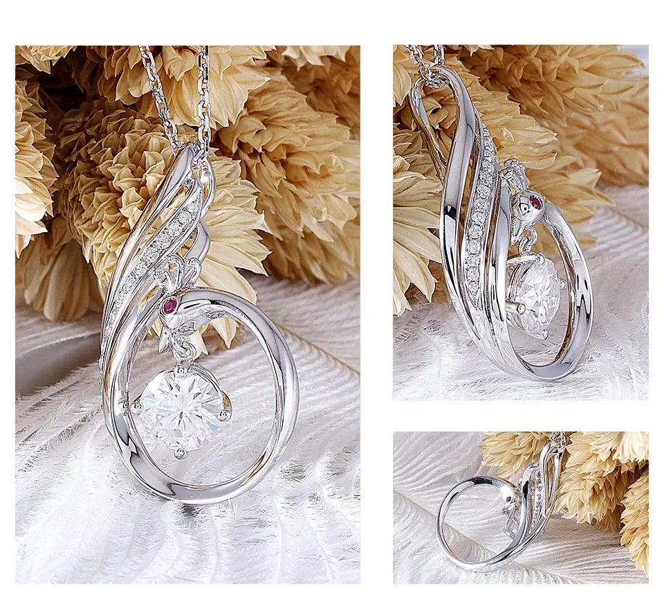 14k White Gold Moissanite Ruby Necklace 1ct Center Stone With Ruby Accent Moissanite Engagement Rings & Jewelry | Luxus Moissanite