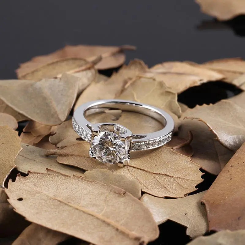 14k White Gold Moissanite Ring 1ct Center Stone Moissanite Engagement Rings & Jewelry | Luxus Moissanite - Affordable Real Jewelry