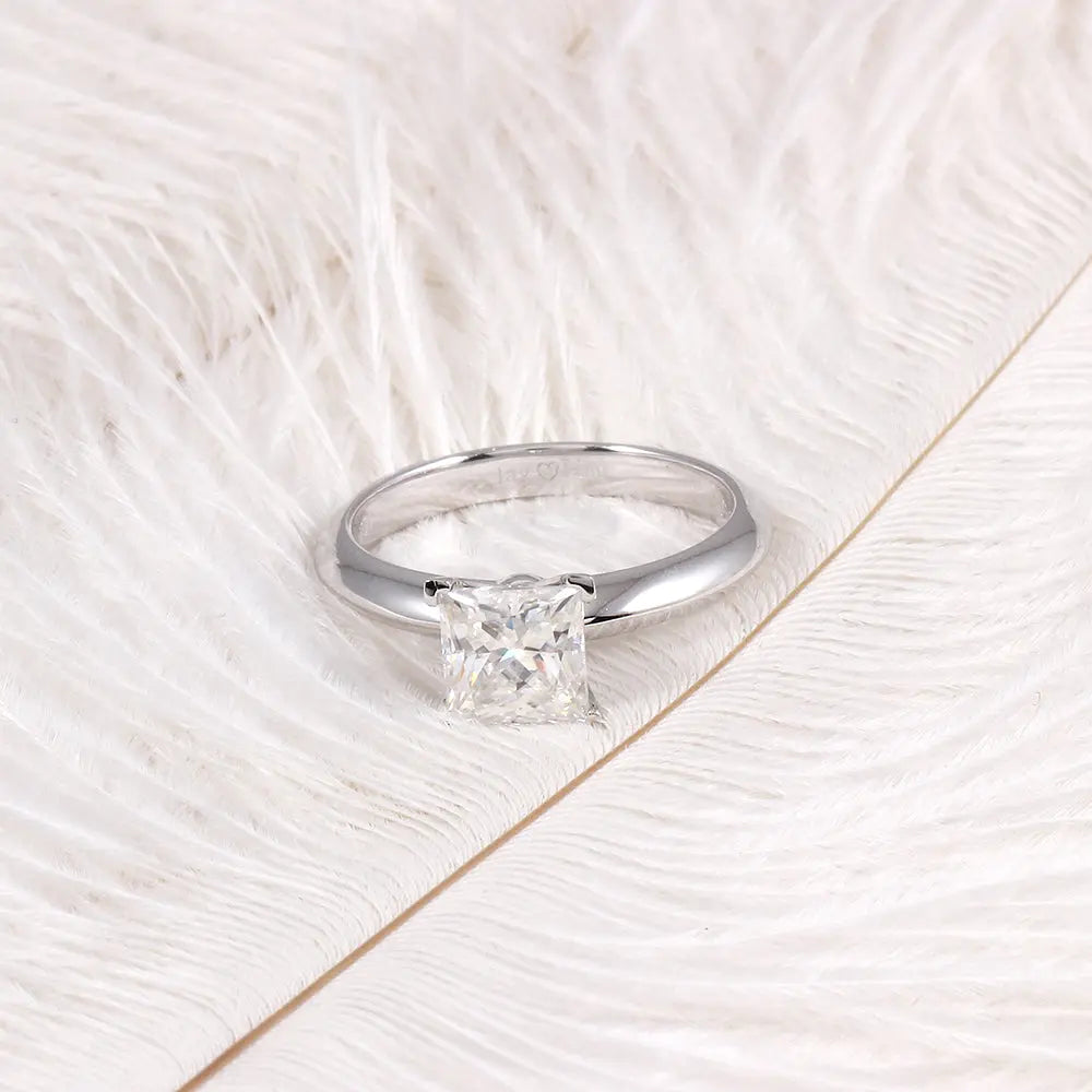 14k White Gold Solitaire Princess Cut Moissanite Ring 1.25ct Moissanite Engagement Rings & Jewelry | Luxus Moissanite | Best Engagement Ring Cut