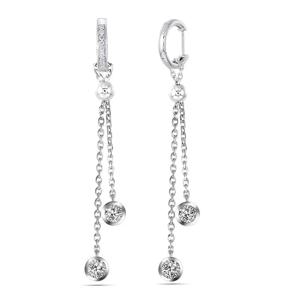 14k White Gold & Platinum Plated Silver Drop Moissanite Earrings 1ctw Moissanite Engagement Rings & Jewelry | Silver Drop Earrings for Wedding | Luxus Moissanite