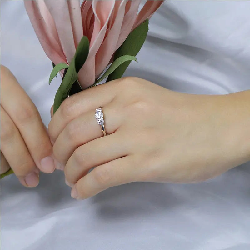 14k White & Rose Gold Moissanite 3 Stone Ring 1.24ct Total Moissanite Engagement Rings & Jewelry | Luxus Moissanite