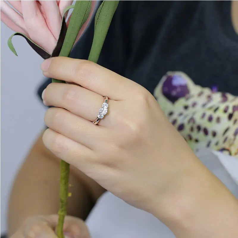 14k White & Rose Gold Moissanite 3 Stone Ring 1.24ct Total Moissanite Engagement Rings & Jewelry | Luxus Moissanite