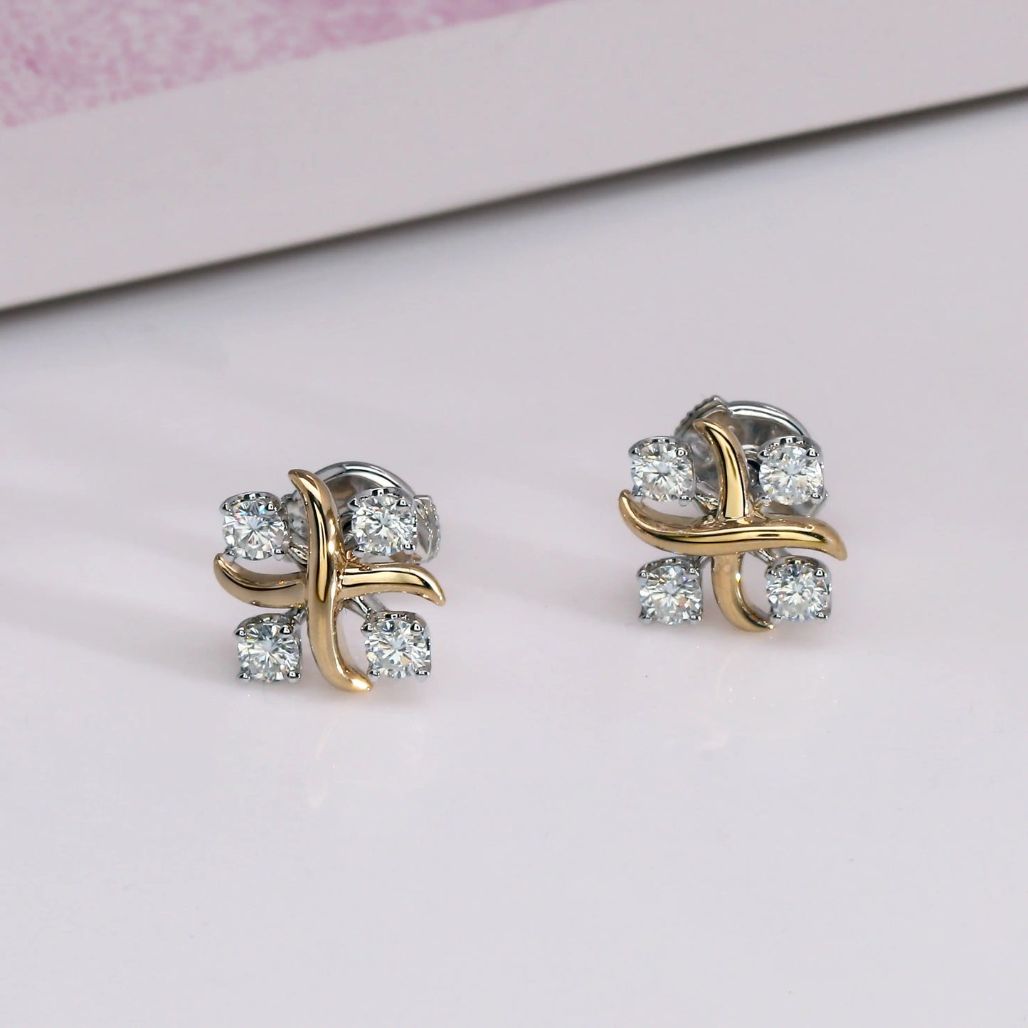 14k White & Yellow Gold Moissanite Stud Earrings 0.56ctw Moissanite Engagement Rings & Jewelry | Luxus Moissanite | Elegant Wedding Earrings