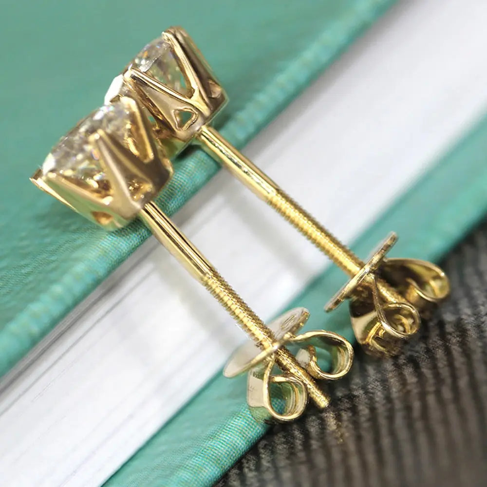 14k Yellow Gold Stud Moissanite Earrings 1ctw Moissanite Engagement Rings & Jewelry | Luxus Moissanite | Stud Earrings Round