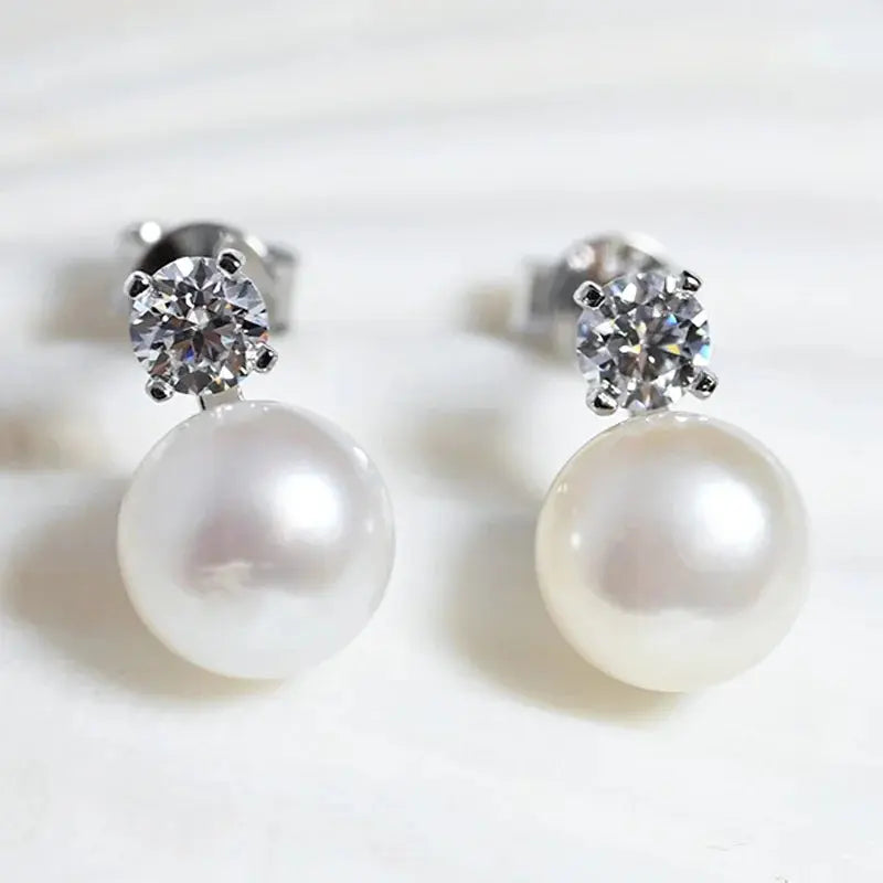 18K WHITE GOLD PLATED SILVER MOISSANITE STUD 0.6 CTW AND PEARL DROP EARRINGS Moissanite Engagement Rings & Jewelry | Luxus Moissanite