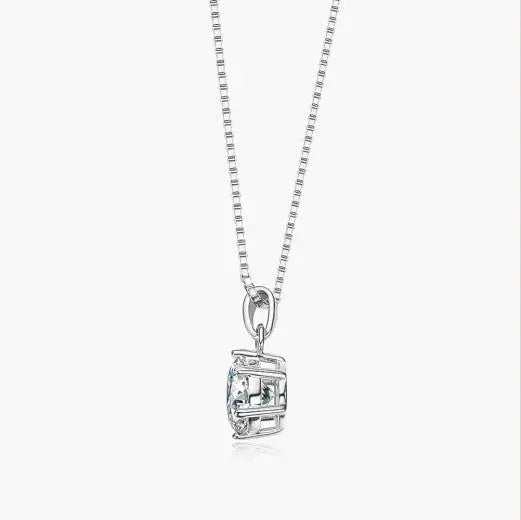 18K WHITE, YELLOW, ROSE GOLD PLATED SILVER MOISSANITE PENDANT NECKLACE 1CT, SINGLE BAIL LINK, BOX CHAIN Moissanite Engagement Rings & Jewelry | Luxus Moissanite | BOX CHAIN