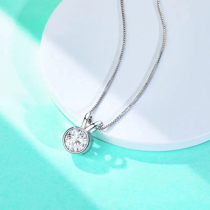 18k GOLD PLATED SILVER BEZEL MOISSANITE PENDANT NECKLACE 1CT OR 2CT SPLIT BAIL LOOP Moissanite Engagement Rings & Jewelry | Luxus Moissanite