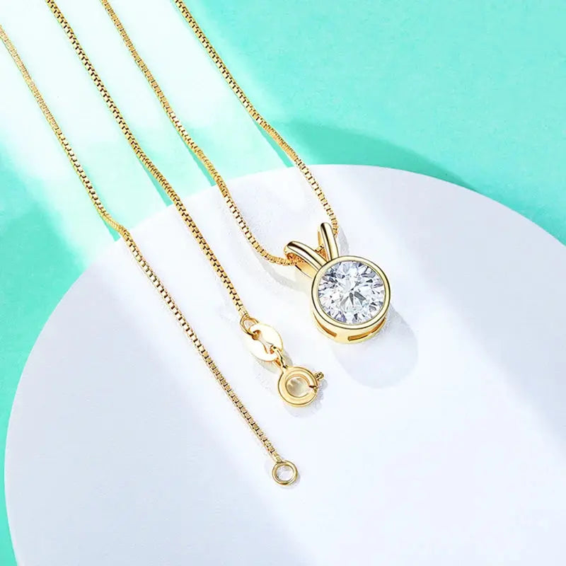 18k GOLD PLATED SILVER BEZEL MOISSANITE PENDANT NECKLACE 1CT OR 2CT SPLIT BAIL LOOP Moissanite Engagement Rings & Jewelry | Luxus Moissanite