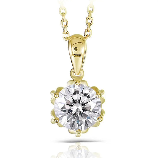 18k Yellow Gold Flower Shaped Moissanite Necklace 1ct Moissanite Engagement Rings & Jewelry | Luxus Moissanite  | Flower Pendant Necklace