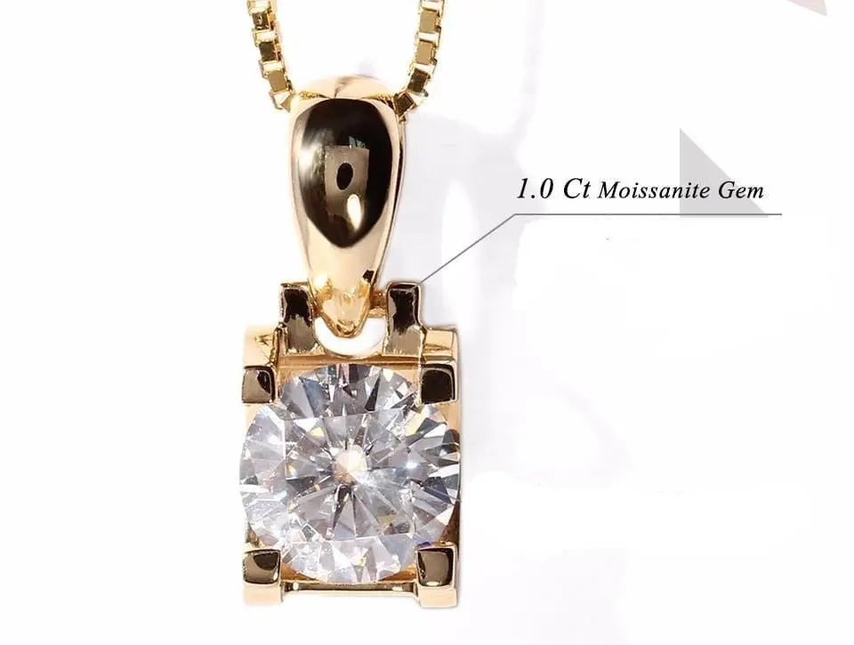 18k Yellow Gold Moissanite Necklace 1ct Moissanite Engagement Rings & Jewelry | Luxus Moissanite | 18k Yellow Gold Necklace