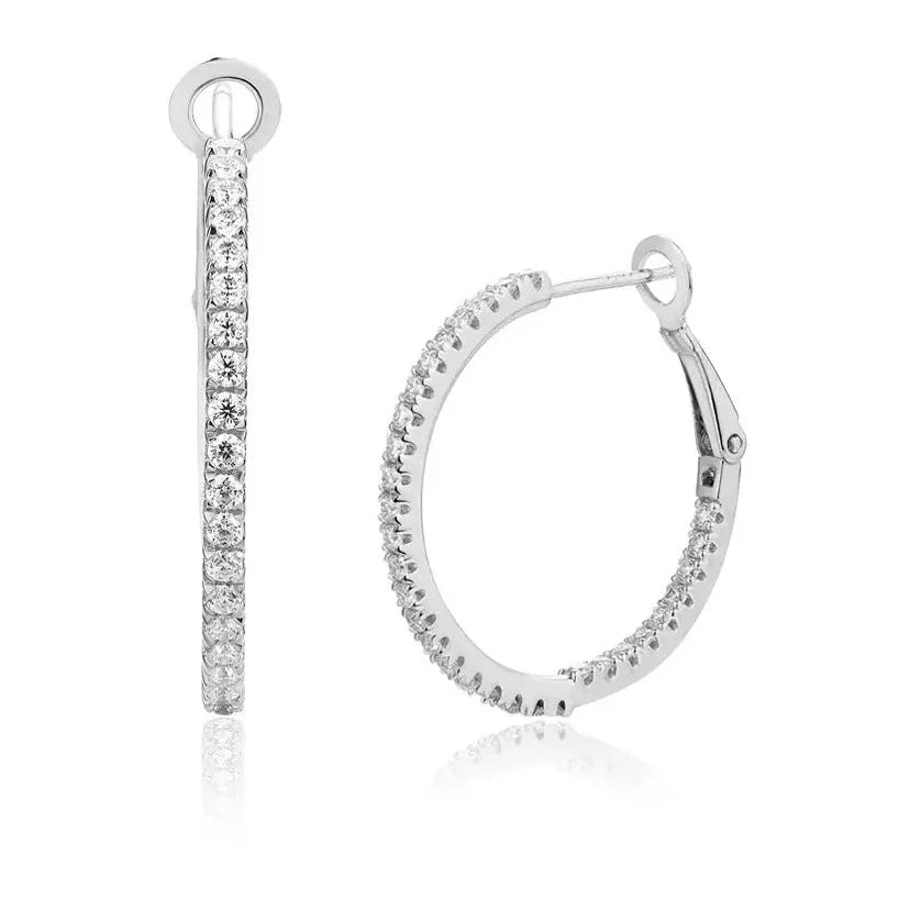 GOLD PLATED SILVER 1.5MM MOISSANITE HOOP EARRINGS 15MM & 25MM DIAMETERS Moissanite Engagement Rings & Jewelry | Luxus Moissanite | best hoop earrings