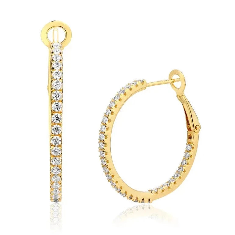 GOLD PLATED SILVER 1.5MM MOISSANITE HOOP EARRINGS 15MM & 25MM DIAMETERS Moissanite Engagement Rings & Jewelry | Luxus Moissanite | best hoop earrings