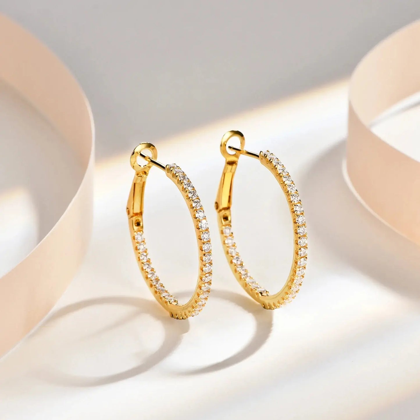 GOLD PLATED SILVER 1.5MM MOISSANITE HOOP EARRINGS 15MM & 25MM DIAMETERS Moissanite Engagement Rings & Jewelry | Luxus Moissanite | best hoop earrings
