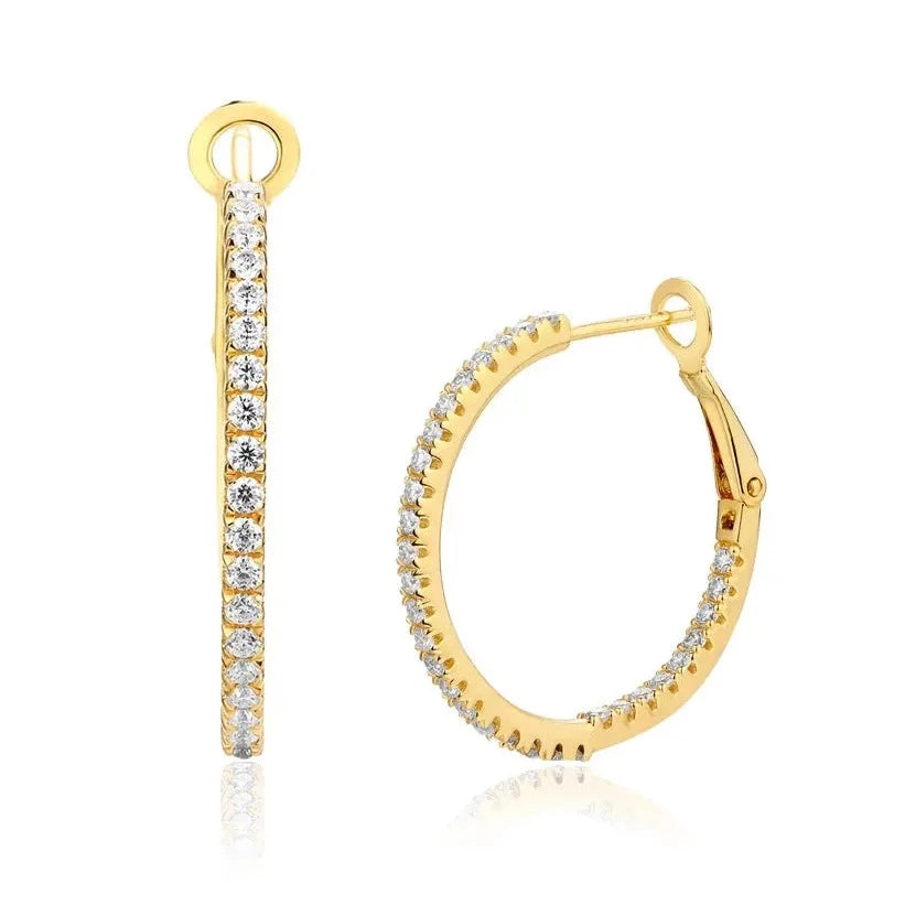 GOLD PLATED SILVER 1.5MM MOISSANITE HOOP EARRINGS 15MM & 25MM DIAMETERS Moissanite Engagement Rings & Jewelry | Luxus Moissanite | best hoop earrings