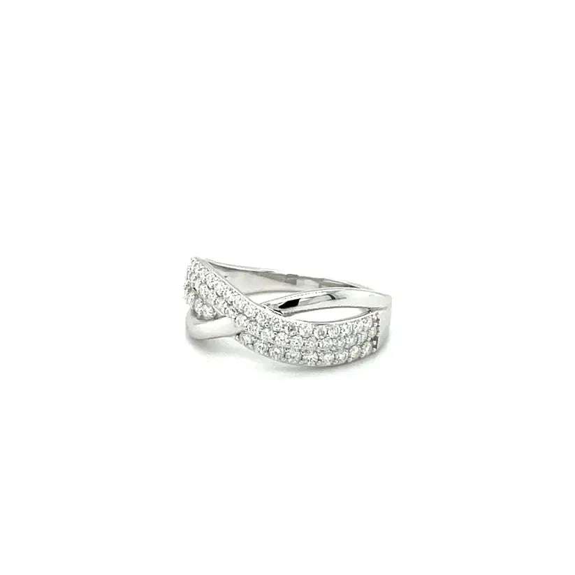 925 SILVER THROUGH THICK AND THIN CRISS CROSS MOISSANITE RING W/ HIGH POLISH AND POETRY CARD Moissanite Engagement Rings & Jewelry | Luxus Moissanite