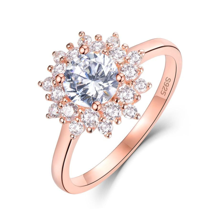 925 Silver Rose Gold Colored Silver Halo Moissanite Ring