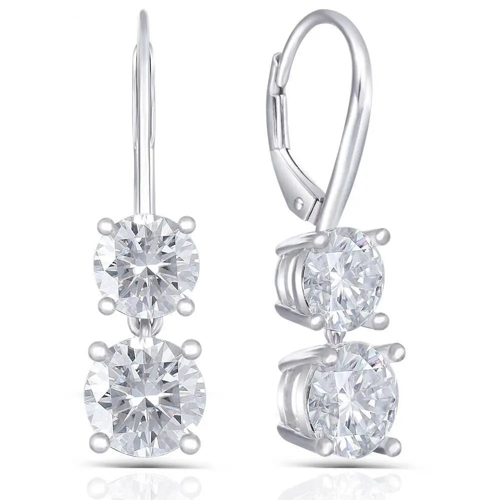 Platinum Plated Silver Drop Moissanite Earrings 2.1ctw Moissanite Engagement Rings & Jewelry | Silver Drop Earrings
| Luxus Moissanite