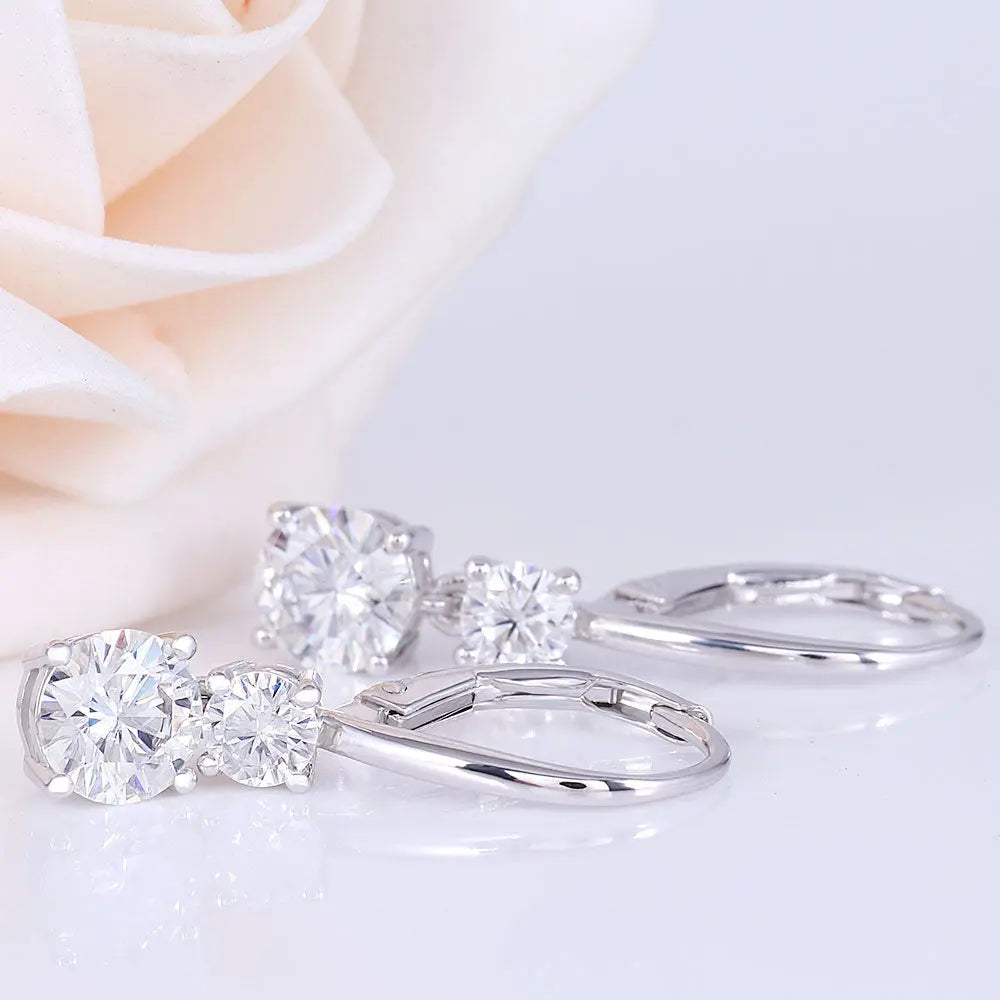 Platinum Plated Silver Drop Moissanite Earrings 2.1ctw Moissanite Engagement Rings & Jewelry | Silver Drop Earrings
| Luxus Moissanite