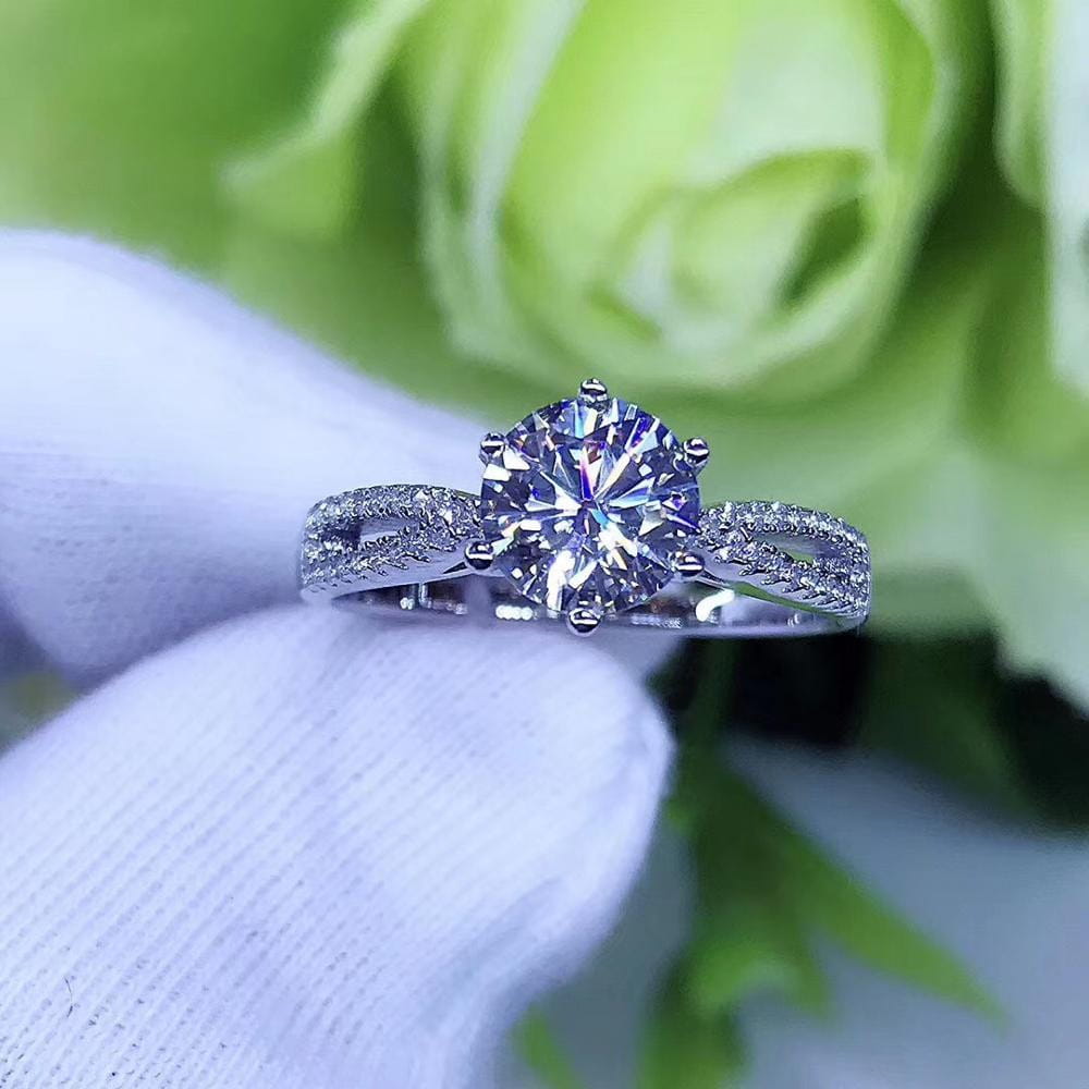 Platinum Plated Silver Dual Band Moissanite Ring 1ct Moissanite Engagement Rings & Jewelry - Dual Band Engagement Ring | Luxus Moissanite