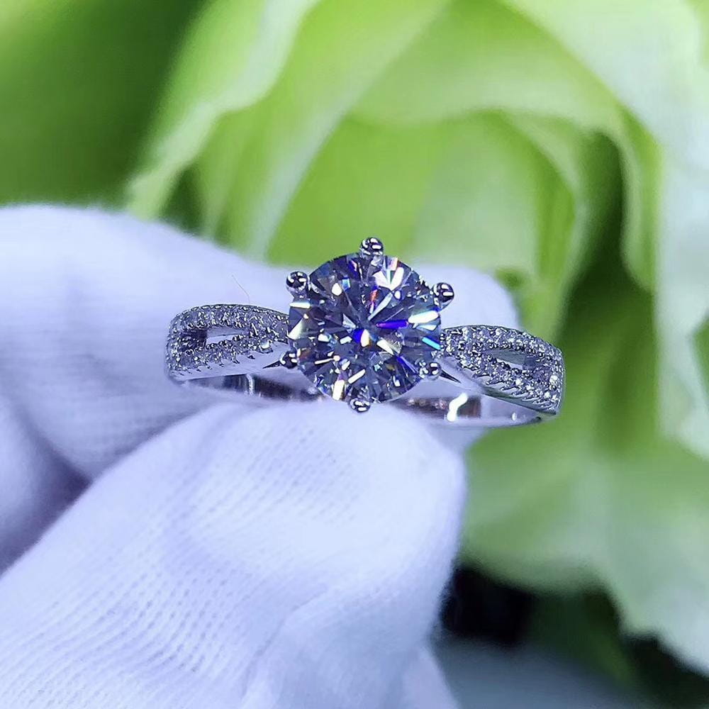 Platinum Plated Silver Dual Band Moissanite Ring 1ct Moissanite Engagement Rings & Jewelry, Dual Band Engagement Ring | Luxus Moissanite